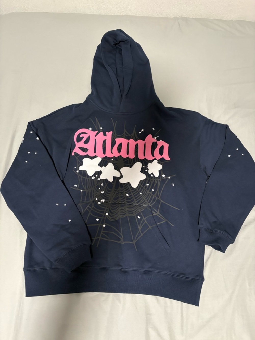 Navy Atlanta Graphic Cardigan Hoodie with Pink Script